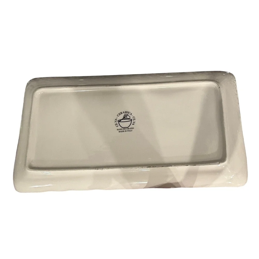 Hand Decorated Italian Rectangular Platter Rooster Sunflower Tuscan Pottery Tray